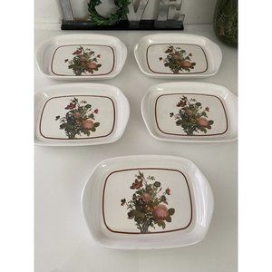 Vintage Set of Five 5 Mini Trays Or Plates Flowered Ceramic Glass  7" x 4.5" EUC